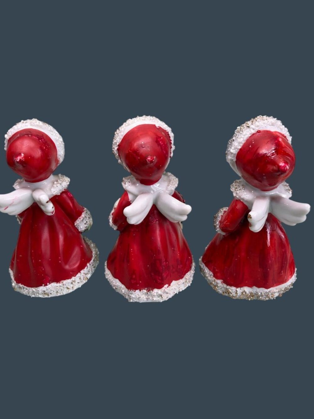 Vintage 1950s Ucagco Japan Christmas Angel Girls Set of 3 Spaghetti Trim 4.75" - Picture 4 of 14